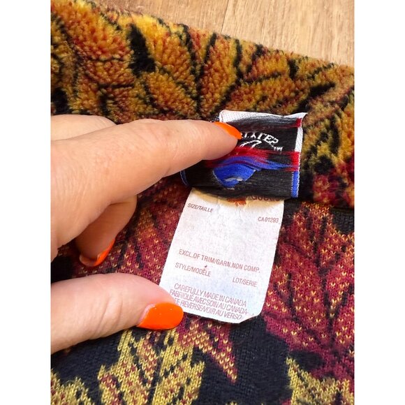 Vintage Chunky Fleece Vest Fall Leaves Print Made in Canada - Picture 6 of 7